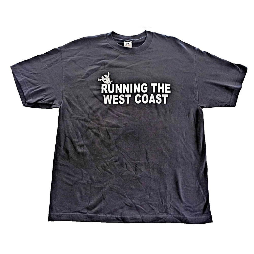 Vintage Oakland Raiders T-Shirt Y2K "Running The West Coast" Size XL Excellent